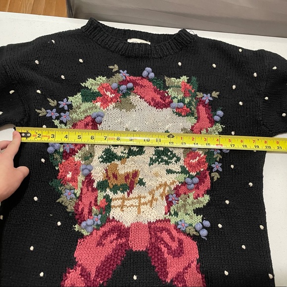 Vintage Susan Bristol 1994 Christmas Wreath Polkadot Ugly Sweater Black Large - Picture 11 of 11
